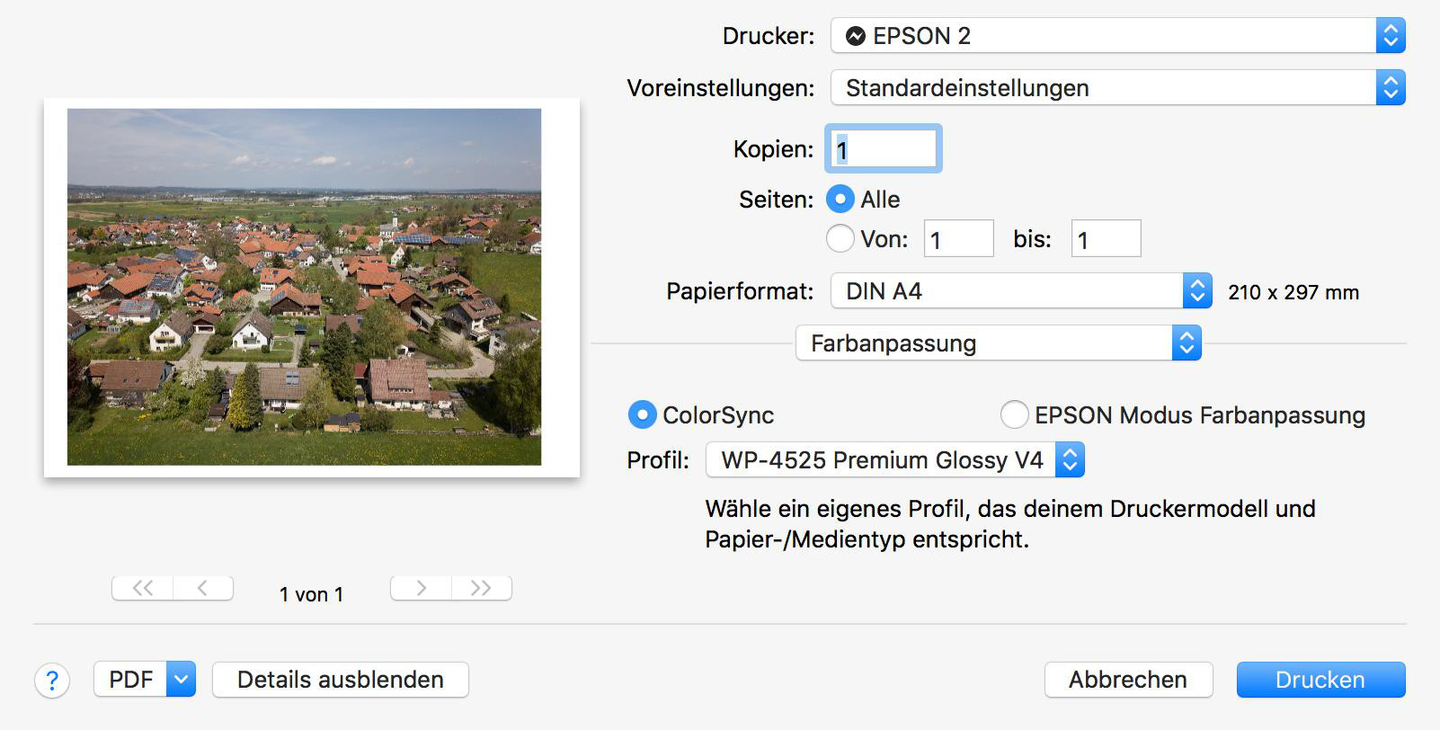 Druckdialog ColorSync