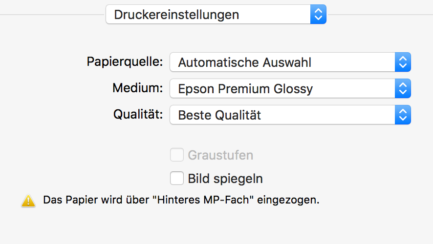 Druckdialog - Papiereinstellungen