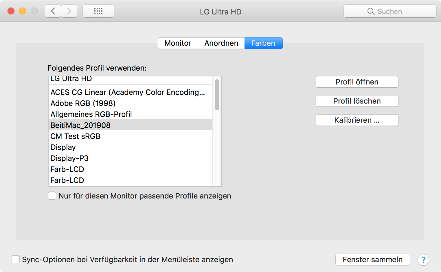 Systemeinstellungen - Monitor - Farben